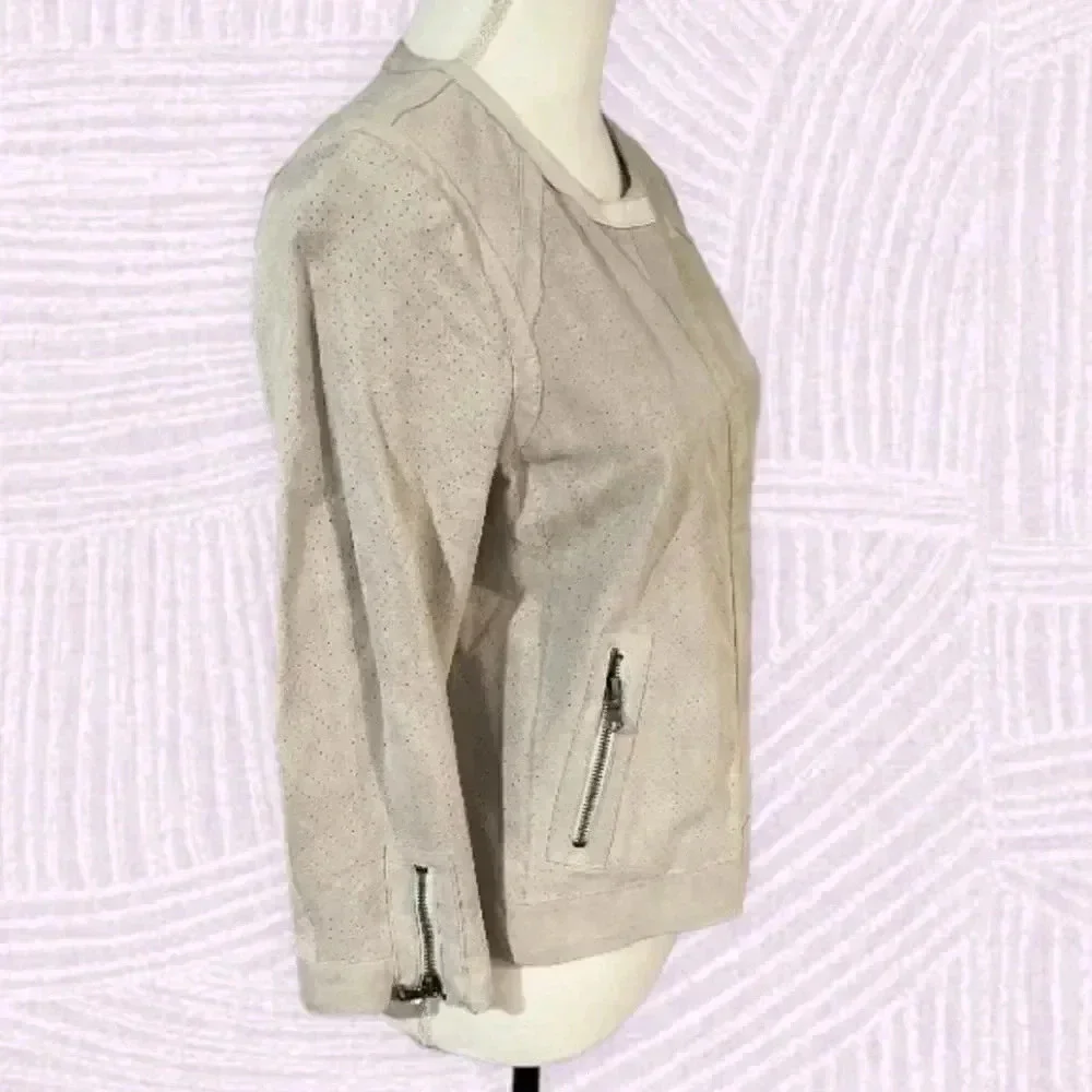 Ecru unlined suede crop jacket GUC size M - Picture 4 of 10
